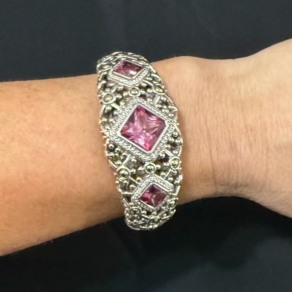John Hardy Silver Filigree Bracelet with Pink Stones